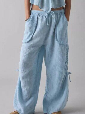 Out From Under Ocean Air Cinched Wide-Leg Gauze Pants S